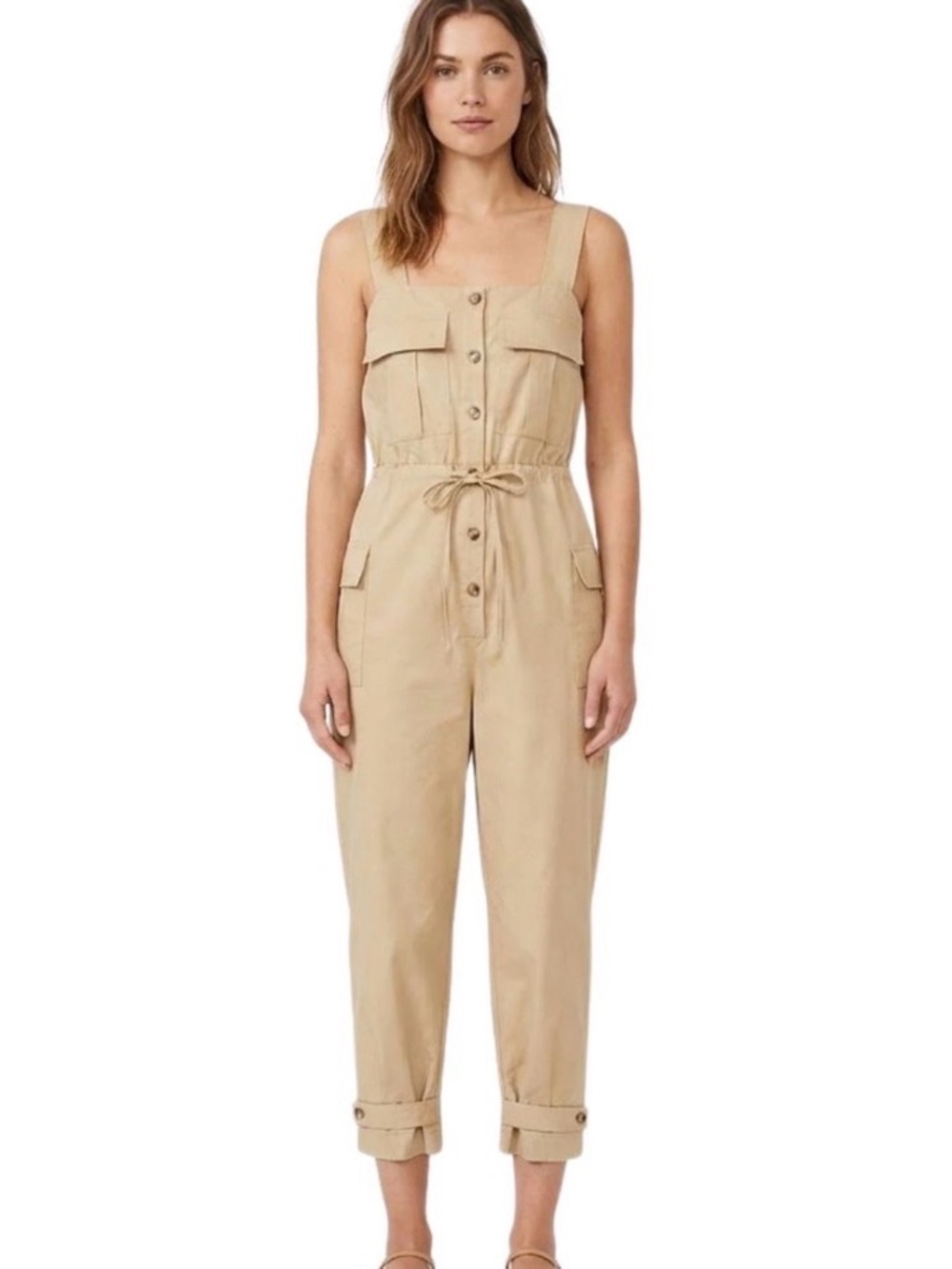 Zara Tan Utility Tie-Waist Jumpsuit
